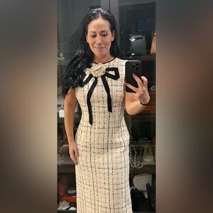 Gucci Cream and Black Tweed Midi Dress